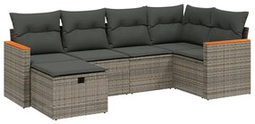 Set divano da giardino 6 pz con cuscini grigio in polyrattan