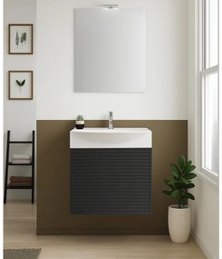 Mobile sottolavabo, lavabo e specchio con illuminazione Mini50s per vasca centrale laccato opaco nero L 50 x H 58 x P 40 cm, 1 anta