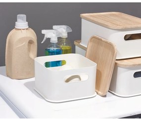 Scatola portaoggetti bianca con coperchio in legno di paulownia con manico, 21,3 x 21,3 cm Eco - iDesign