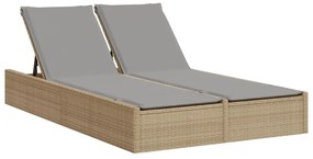 Lettino prendisole con cuscini beige in polyrattan