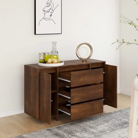 Credenza con 3 cassetti rovere marrone 120x41x75 cm truciolato