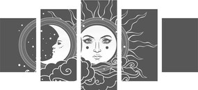 Quadri 5 pezzi – Armonia in bianco e nero di sole e luna