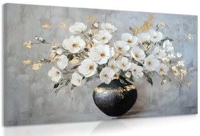 Stampa su tela – Rami di fiori in vaso nero