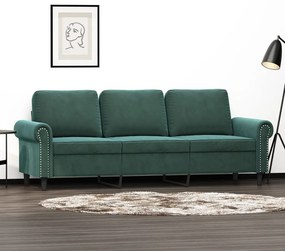 Divano A 3 Posti Verde Scuro 180 Cm İn Velluto /
