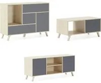 Set, Sala da pranzo, Rovere e colore ante e cassetti Grigio - buffet - mobile tv - Tavolo centrale modello wind