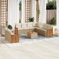 Set Divano da Giardino 10 pz con Cuscini Beige in Polyrattan 3227787