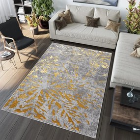 Esclusivo tappeto moderno grigio con motivo oro Larghezza: 140 cm | Lunghezza: 200 cm