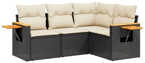 Set divani da giardino 4 pz con cuscini nero in polyrattan