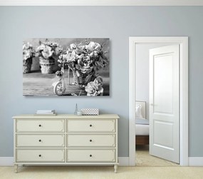 Stampa su tela – Garofano romantico in stile vintage in bianco e nero