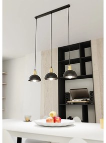 Lampadario 3 Luci Idunn In Acciaio Nero E Oro Diffusori A Cupola