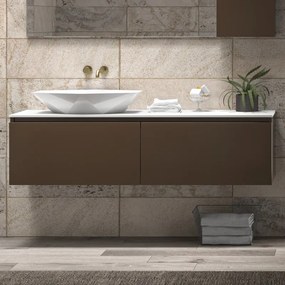 Mobile bagno sospeso 155 cm con piano da appoggio in solid surface bianco e doppio cassetto SP-155 - KAMALU