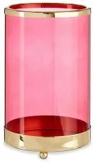 Portacandele Rosa Dorato Cilindro Metallo Vetro (12,2 x 19,5 x 12,2 cm)