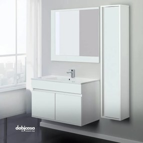 Mobile Bagno Sospeso "Fabula" Da 90 Cm Composto Da Due Un Cassetto E Due Ante Finitura Cassa Bianco Opaco/Finitura Frontali Bianco Laccato