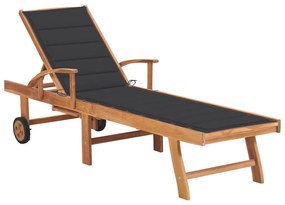 Lettino Prendisole Con Tavolo E Cuscino Antracite Legno Di Teak /