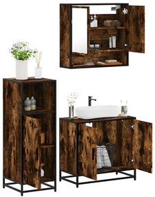 Set Mobili Da Bagno 3 Pz Rovere Fumo İn Legno Multistrato /