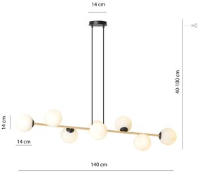 Sospensione Contemporanea Rhiannon 8 Luci In Acciaio Oro E Sfere In Vetro Bianco