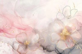 Quadro su tela – Fiori eleganti con tocco rosa-oro