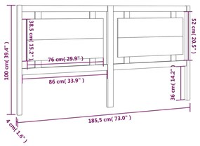 Testiera per Letto 185,5x4x100 cm in Legno Massello di Pino