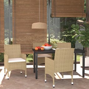 Set Pranzo Da Giardino 5 Pz Con Cuscini İn Polyrattan Beige /