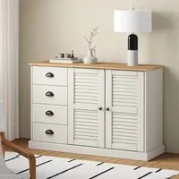 Credenza Cassetti VIGO 113x40x75 cm Legno Massello Pino Bianco 353188