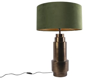 Lampada da tavolo Art Déco in bronzo con paralume in velluto verde e oro 50 cm - Bruut