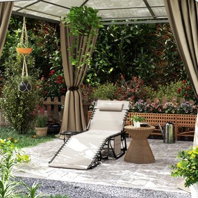 Sdraio da Giardino Pieghevole 60x190x31 cm Reclinabile a 5 Livelli con Tavolino Laterale e Tasca Crema...