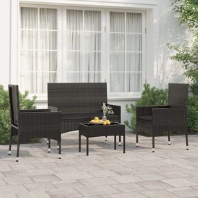 Set divani da giardino 4 pz con cuscini nero in polyrattan