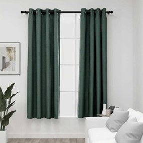 Tende Oscuranti Effetto Lino Con Occhielli 2 Pz Verdi 140x175cm /