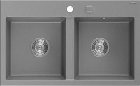 Mexen Hektor lavello in granito a 2 vasche 800 x 480 mm, grigio, sifone cromato - 6521802000-71