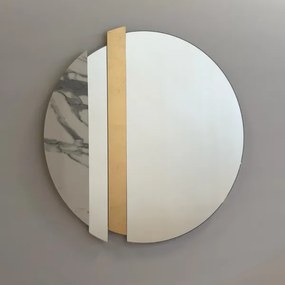 Specchio moderno 80 cm con decori foglia oro e effetto marmo bianco - KEVIN