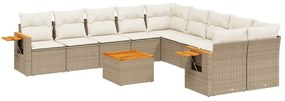 Set divani da giardino 11 pz con cuscini beige in polyrattan