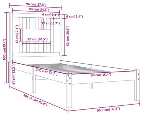 Giroletto Bianco in Legno Massello di Pino 90x200 cm