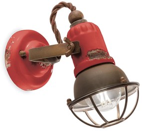 Applique Vintage Loft Ferro E Ceramica Rosso 1 Luce E14