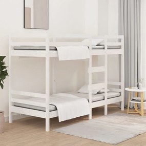 Letto A Castello Bianco 75x190 Cm İn Legno Massello Di Pino /