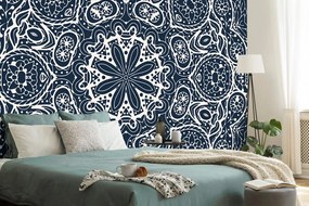 Carta da parati – Mandala bianca su sfondo blu
