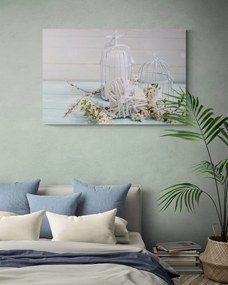 Quadro su tela – Ramo di ciliegio e lanterne bianche