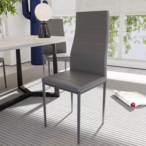 Set 4 Sedie Moderne Per Sala Da Pranzo Con Schienale Alto Seduta Ergonomica Sedia Elegante Imbottita Seduta Comoda In Ecopelle Gambe Struttura In Acciaio Design Pergamino 41 x 97 x 38 cm (Grigio)