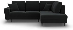 Divano angolare nero allungabile e con contenitore (con penisola a destra/a L) con rivestimento in velluto Kyoto – Cosmopolitan Design