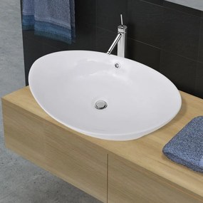 Lavello Ovale İn Ceramica Di Lusso Con Troppopieno 59 X 38,5 Cm /