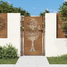 Cancello Da Giardino 105x180 Cm İn Acciaio Corten Design Albero /