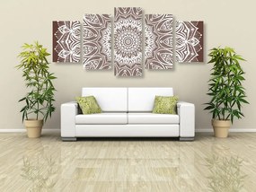 Quadri 5 pezzi – Mandala armonia su sfondo marrone