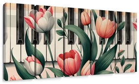 Quadri 5 pezzi – Pianoforte e tulipani in sinfonia floreale
