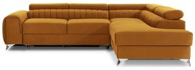 Divano angolare giallo allungabile/con contenitore (con penisola a destra/a L) e rivestimento in velluto Laurence – ELTAP