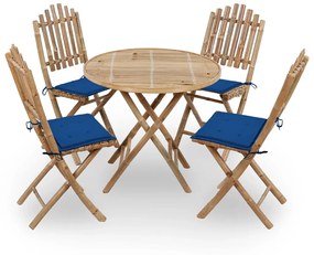 Set Da Pranzo Da Giardino 5 Pz Pieghevole Con Cuscini İn Bambù /