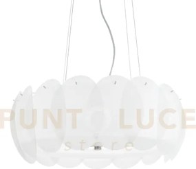 Ovalino lampadario a sospensione 8 luci attacco e27 in vetro bianco