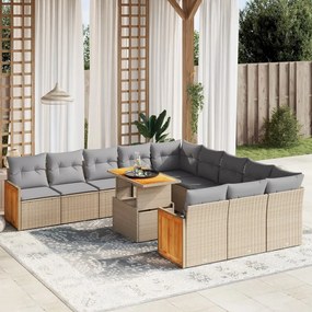 Set divani da giardino 11 pz con cuscini beige in polyrattan