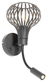 Applique moderno nero con lampada da lettura 2 luci - Saffira Brescia