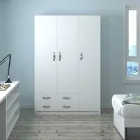 Armadio tre ante e due cassetti 135x52x210h colore bianco