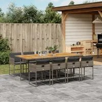 Set da Pranzo da Giardino 9 pz con Cuscini in Polyrattan Grigio 3278053