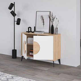 Cassettiera bassa in rovere decorata in bianco e naturale 110x82 cm Vae - Marckeric